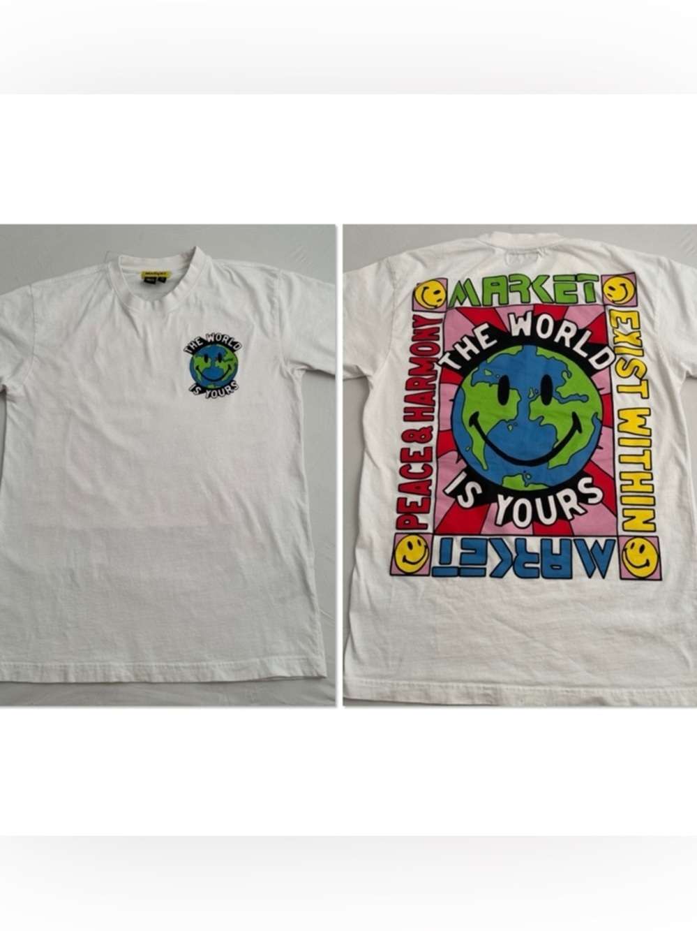 Market Smiley Peace and Harmony white multicolor short sleeve crew neck t-shirt